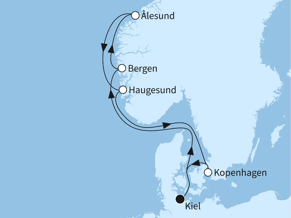 Vielfalt Norwegens - ab/bis Kiel - Routenbild